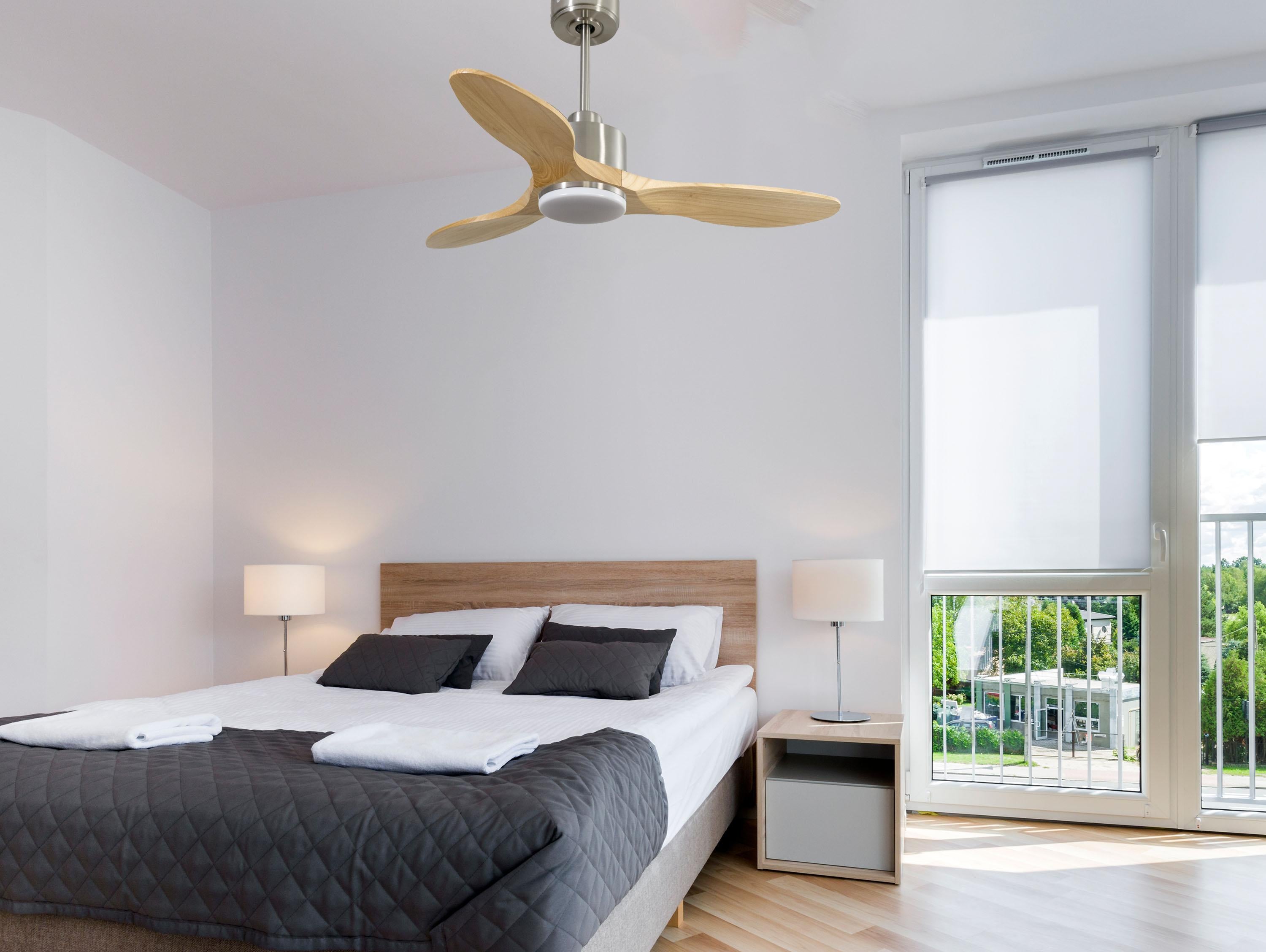 SpetsesD106C03LED65047: Ventilateur de plafond Réversible  Thermostat Dimmable Wifi Moteur à courant continu Toits en pente Télécommande Lumière à trois tons Hypersilence Mémoire