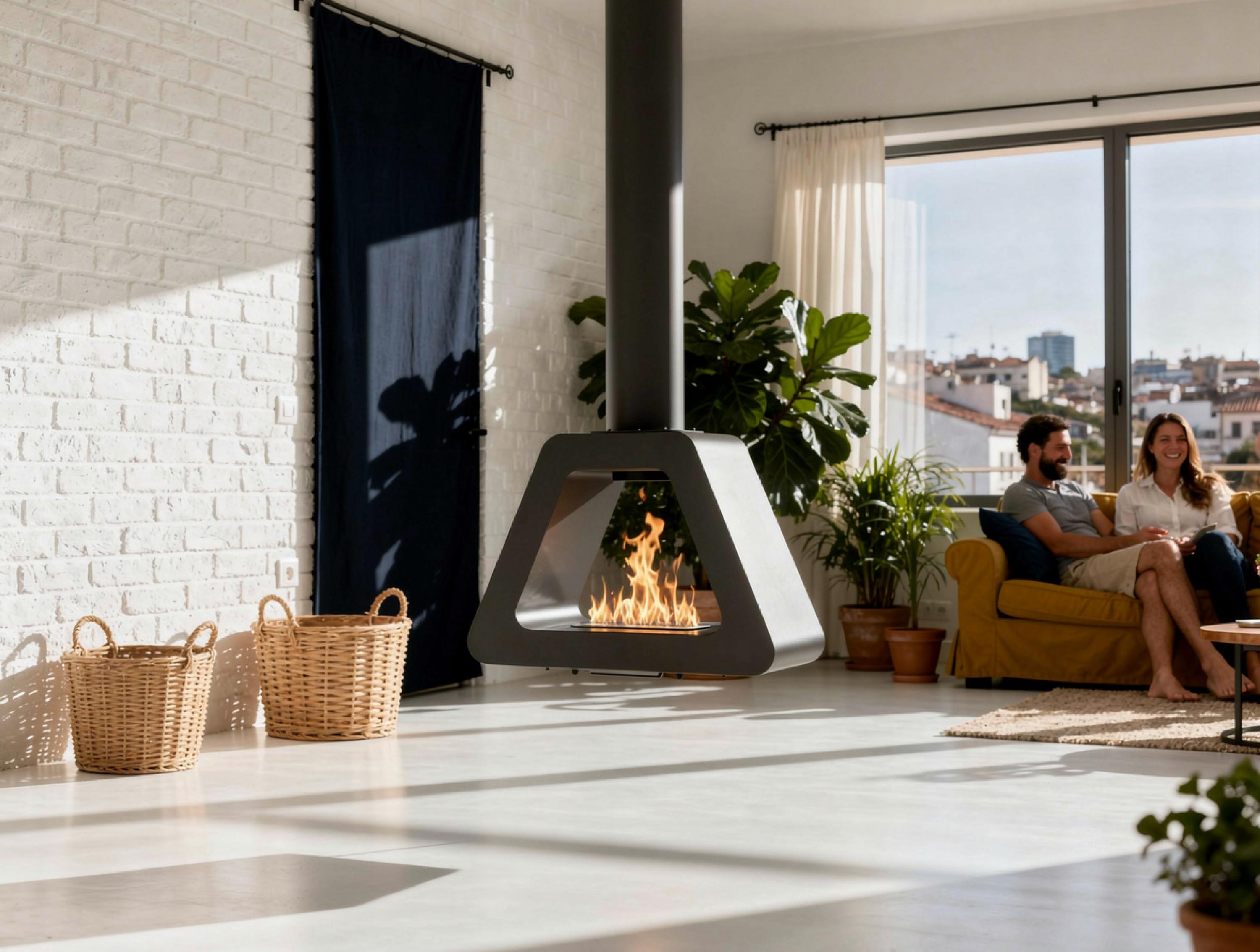 SYKE PYRAMID: Cheminée éthanol à toit triangulaire en acier