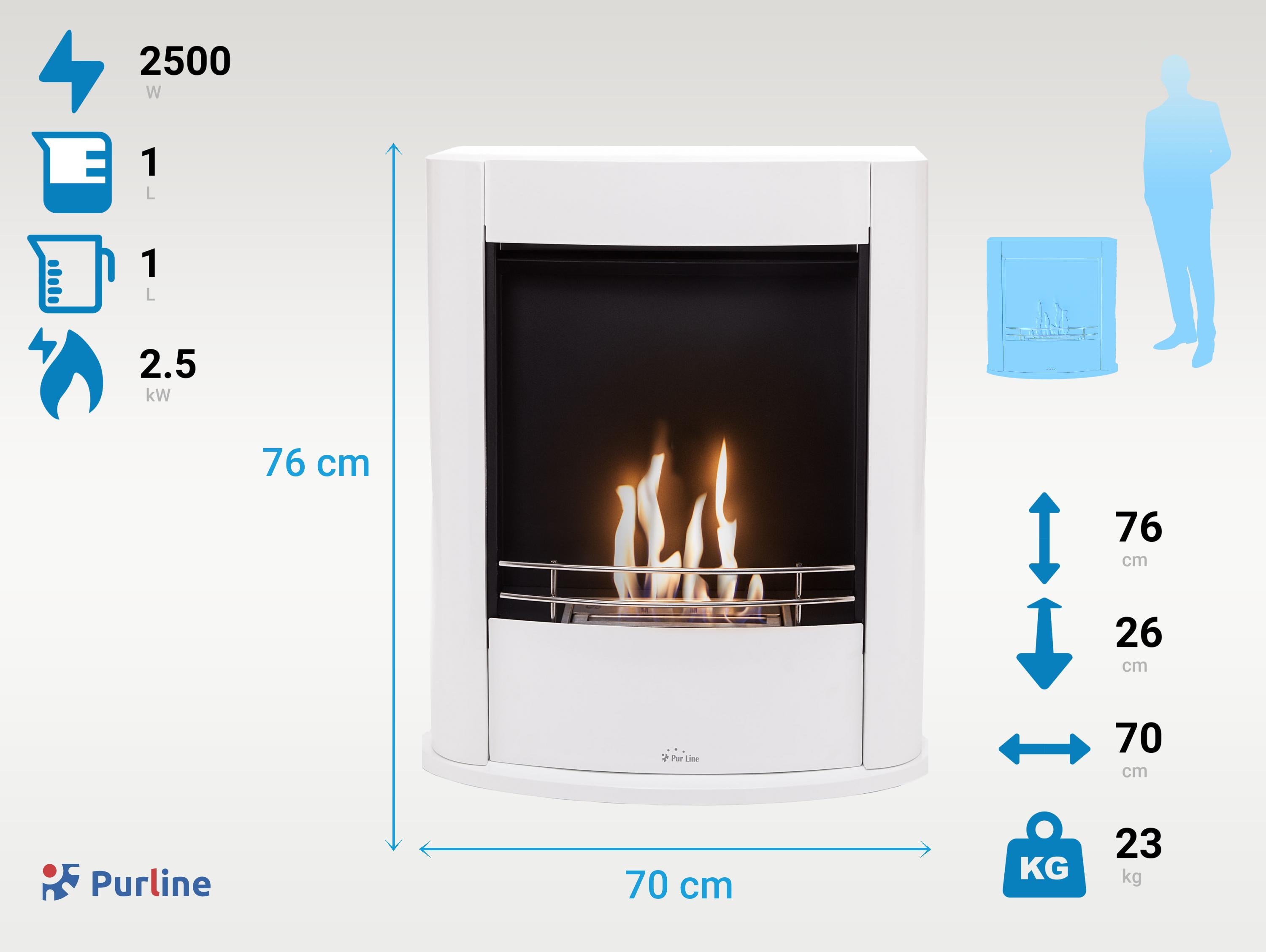 Cheminée à l'éthanol au sol en acier blanc