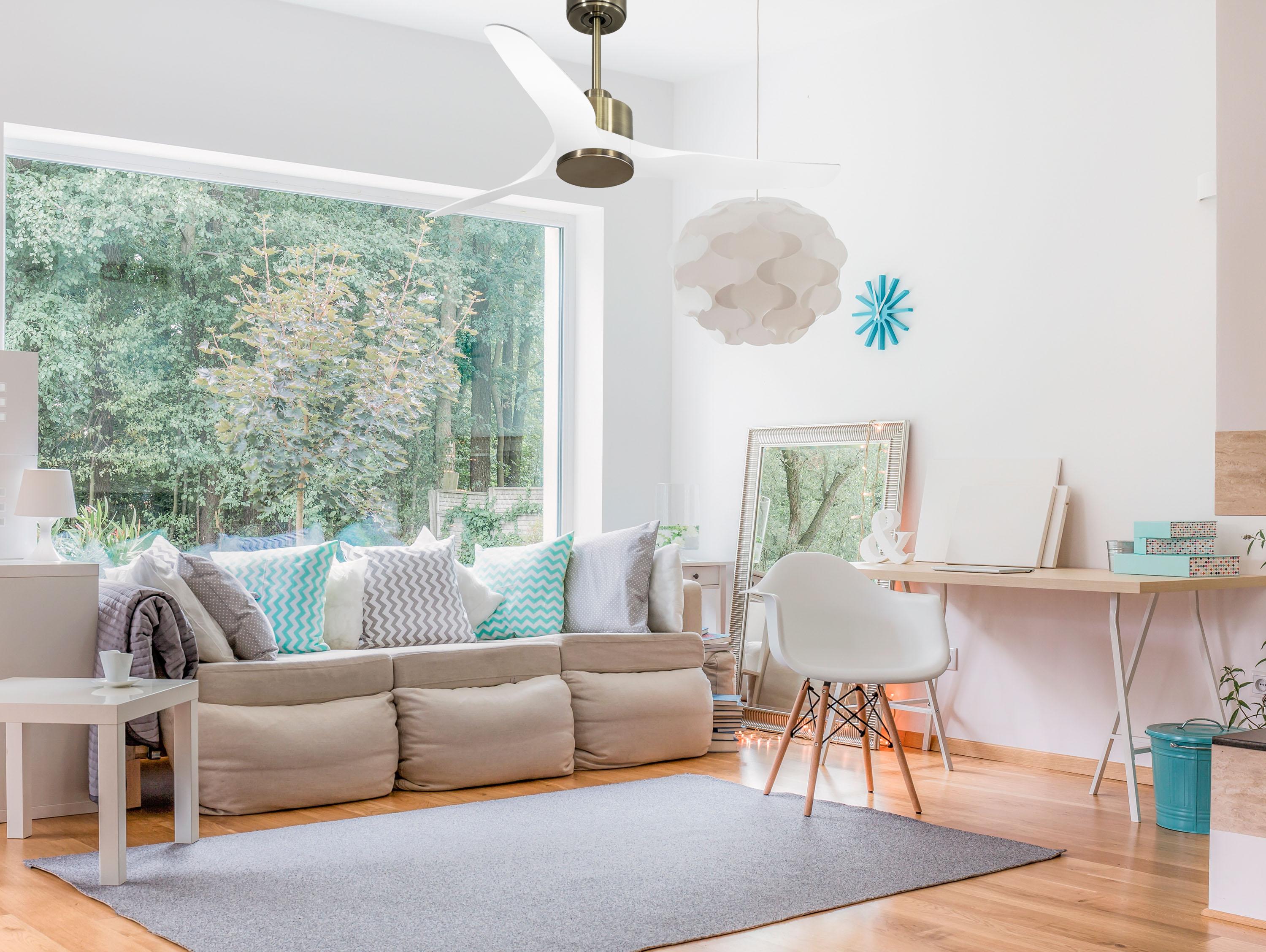 ThassosD127C0364770: Ventilateur de plafond Réversible  Thermostat Wifi Moteur à courant continu Toits en pente Télécommande Adaptateur 2/3 Lames Hypersilence Mémoire