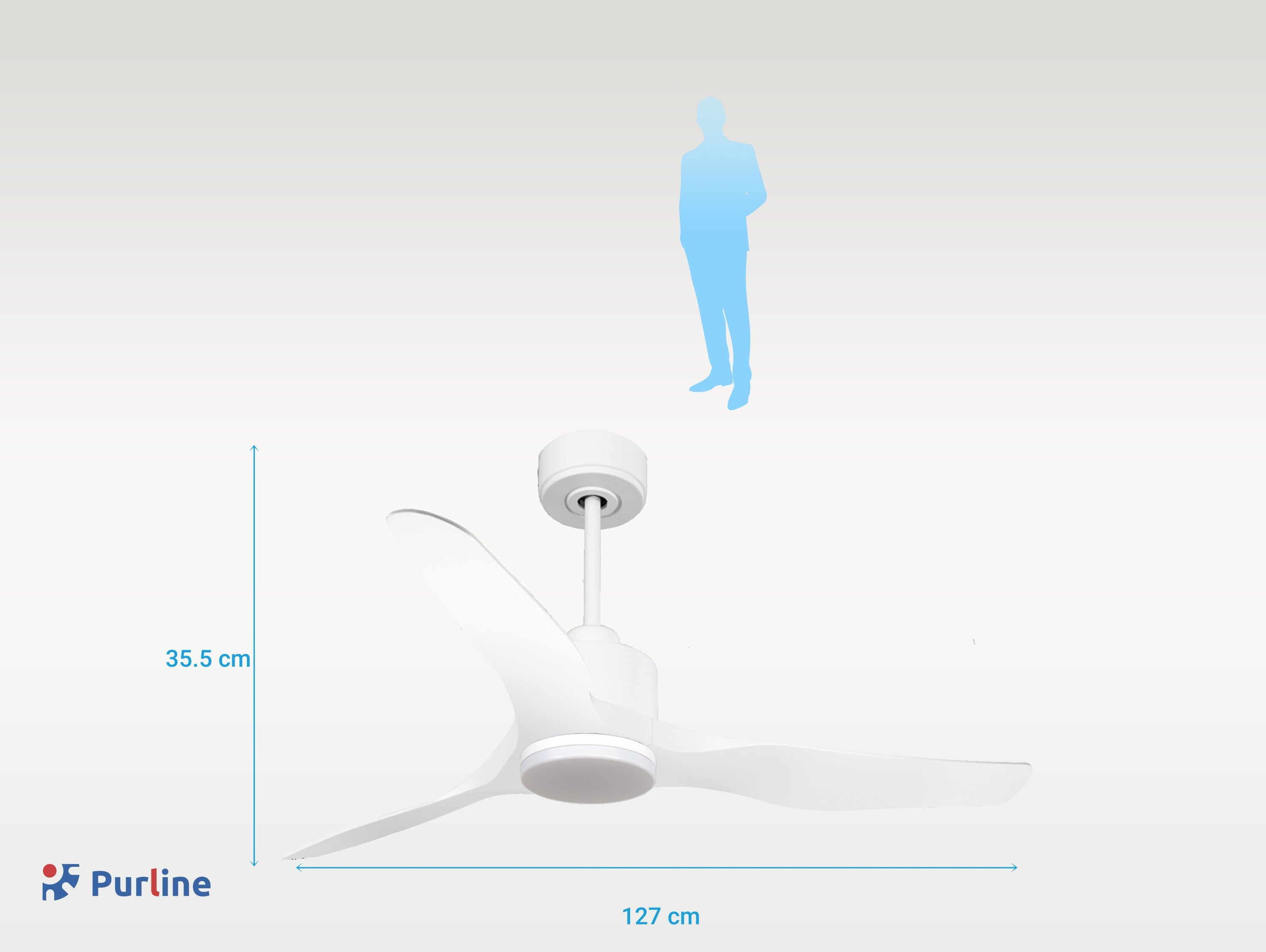 ThassosD127C03LED67773: Ventilateur de plafond Réversible  Thermostat Dimmable Wifi Moteur à courant continu Toits en pente Télécommande Lumière à trois tons Adaptateur 2/3 Lames