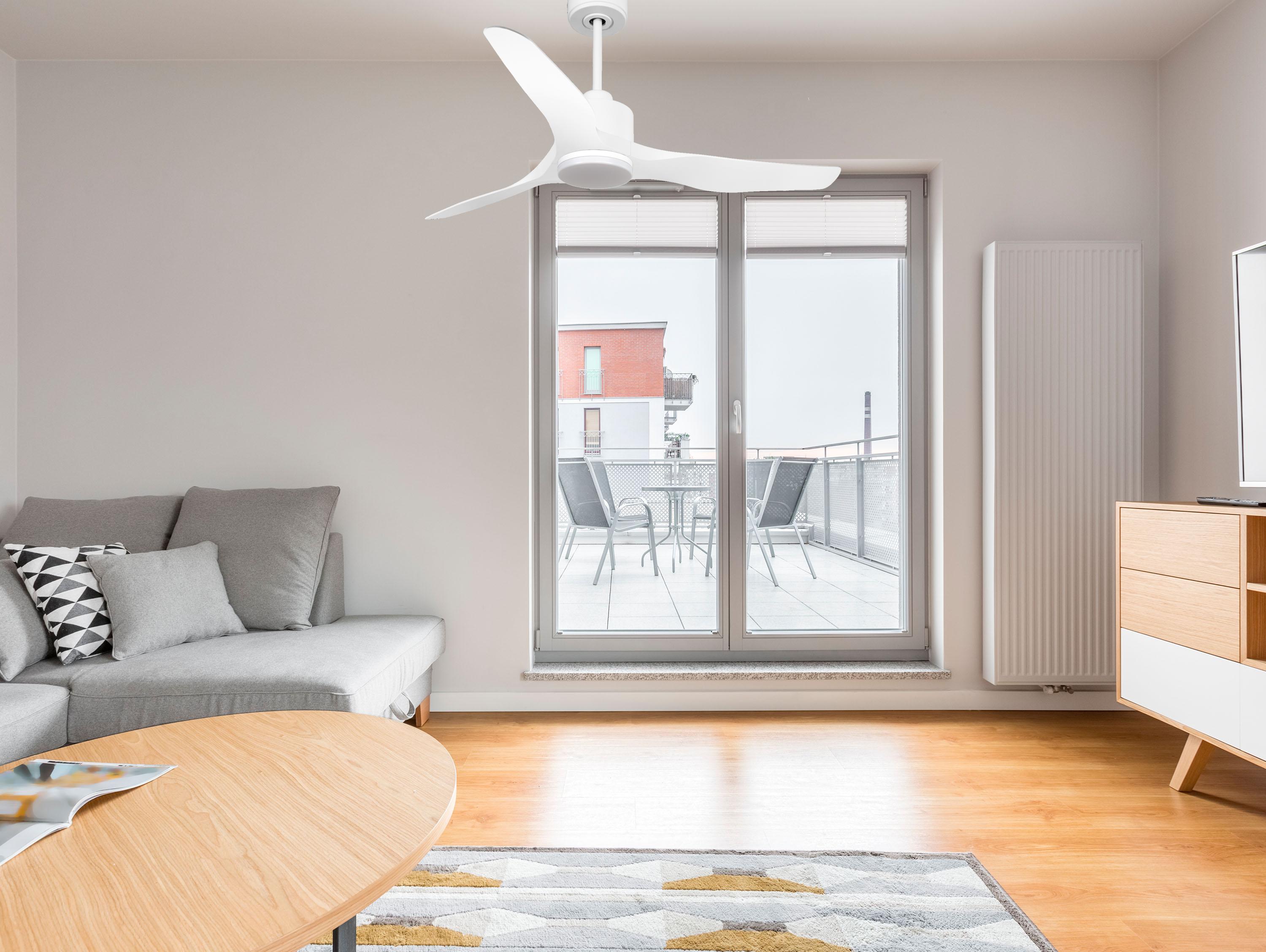 Ventilateur de plafond Réversible  Thermostat Dimmable Wifi Moteur à courant continu Toits en pente Télécommande Lumière à trois tons Adaptateur 2/3 Lames