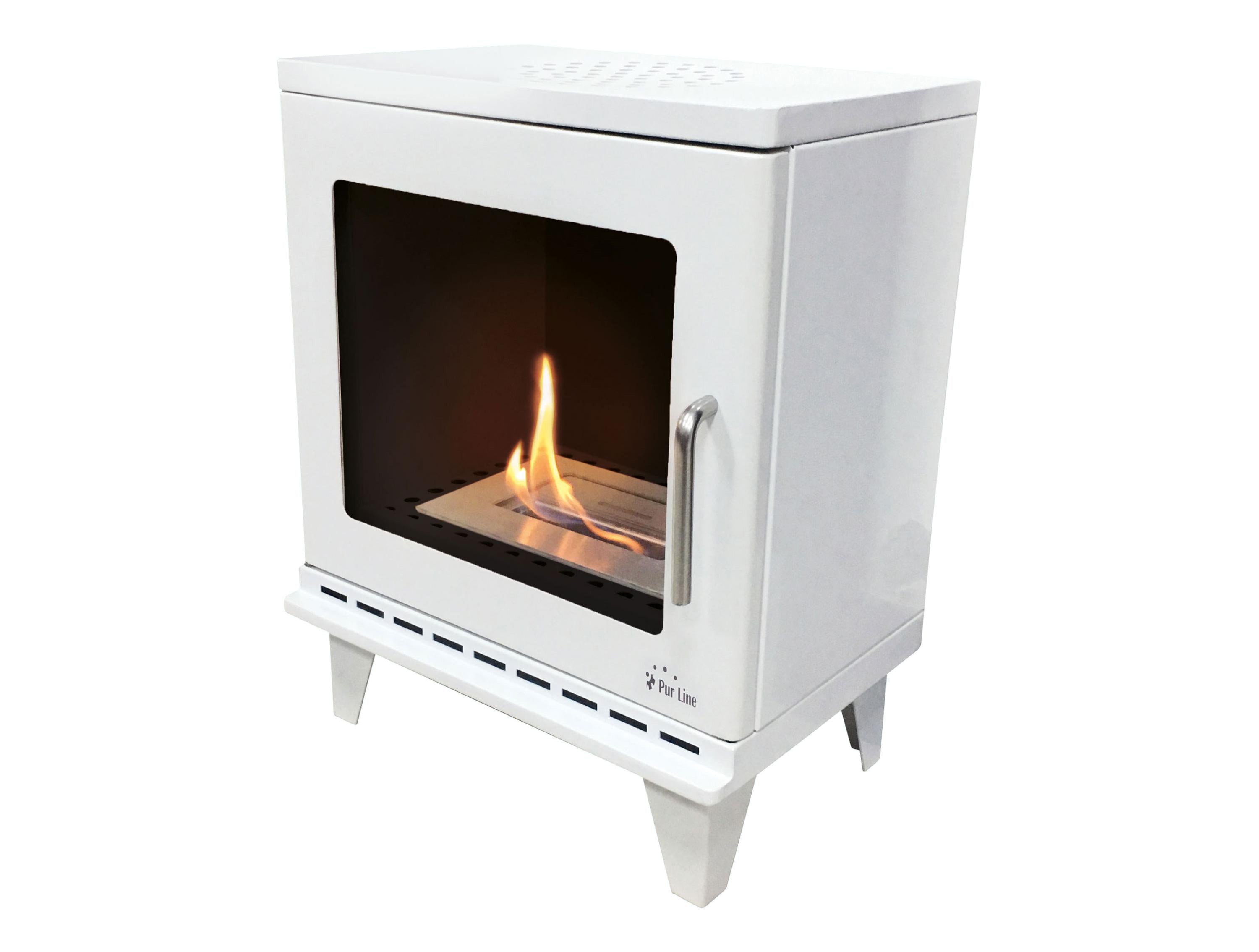 Poêle à éthanol 1,5kW design carré en acier blanc avec pieds