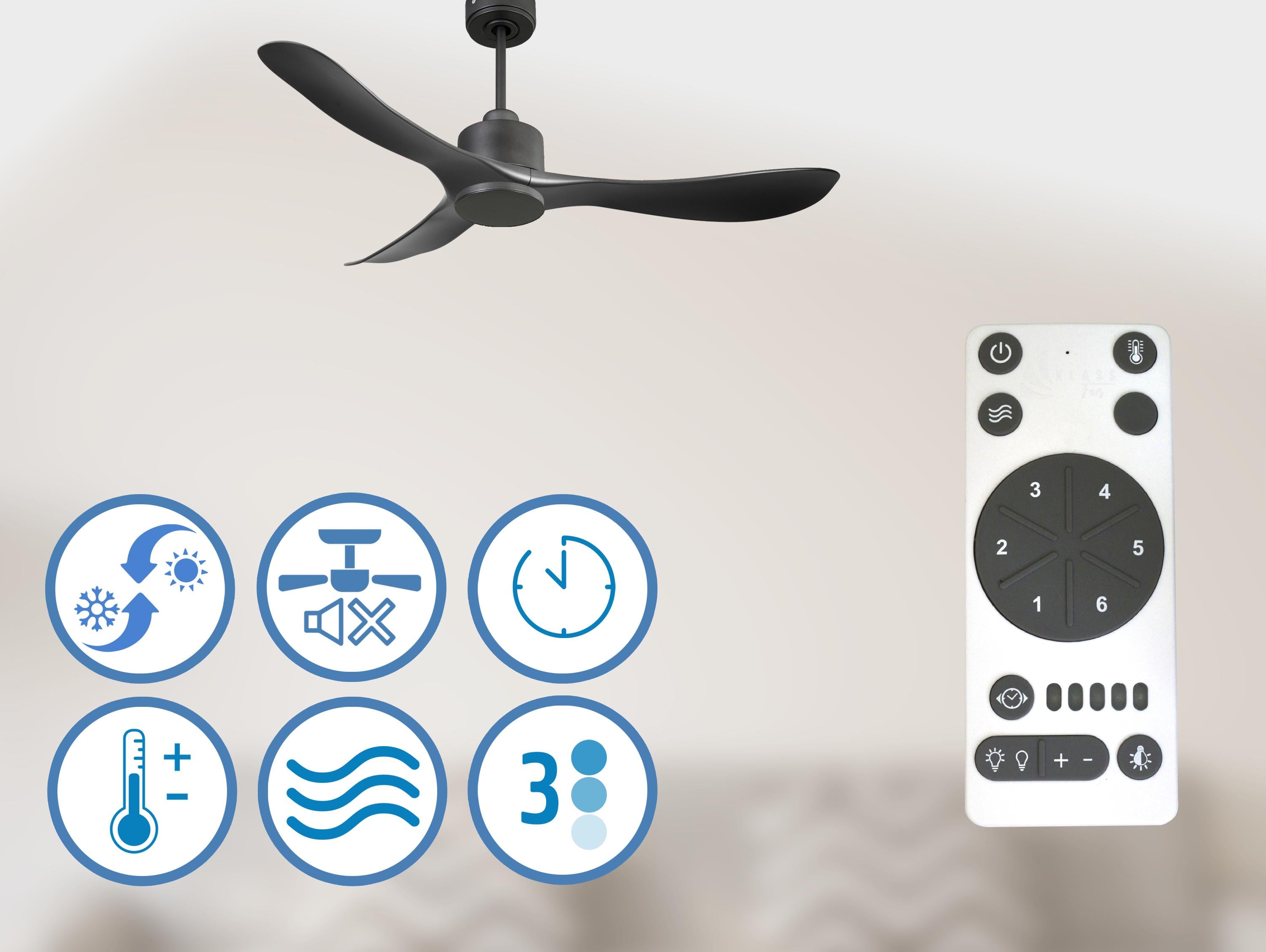   Ventilateur de plafond Réversible  Thermostat Wifi Moteur à courant continu Toits en pente Télécommande Hypersilence Mémoire