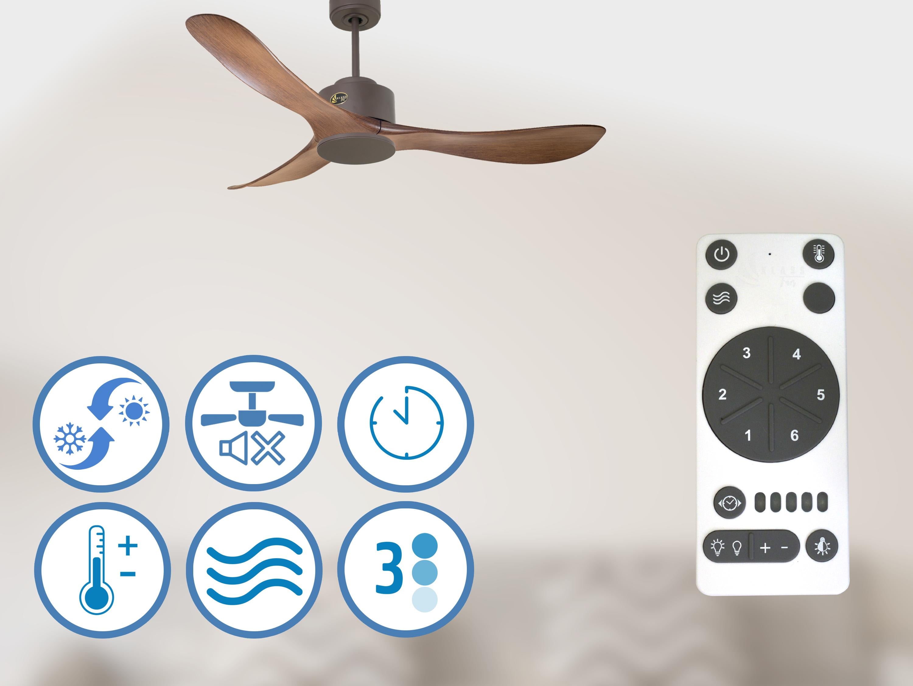   Ventilateur de plafond Réversible  Thermostat Wifi Moteur à courant continu Toits en pente Télécommande Hypersilence Mémoire Shopify Vendible (AUTOMATIQUE)