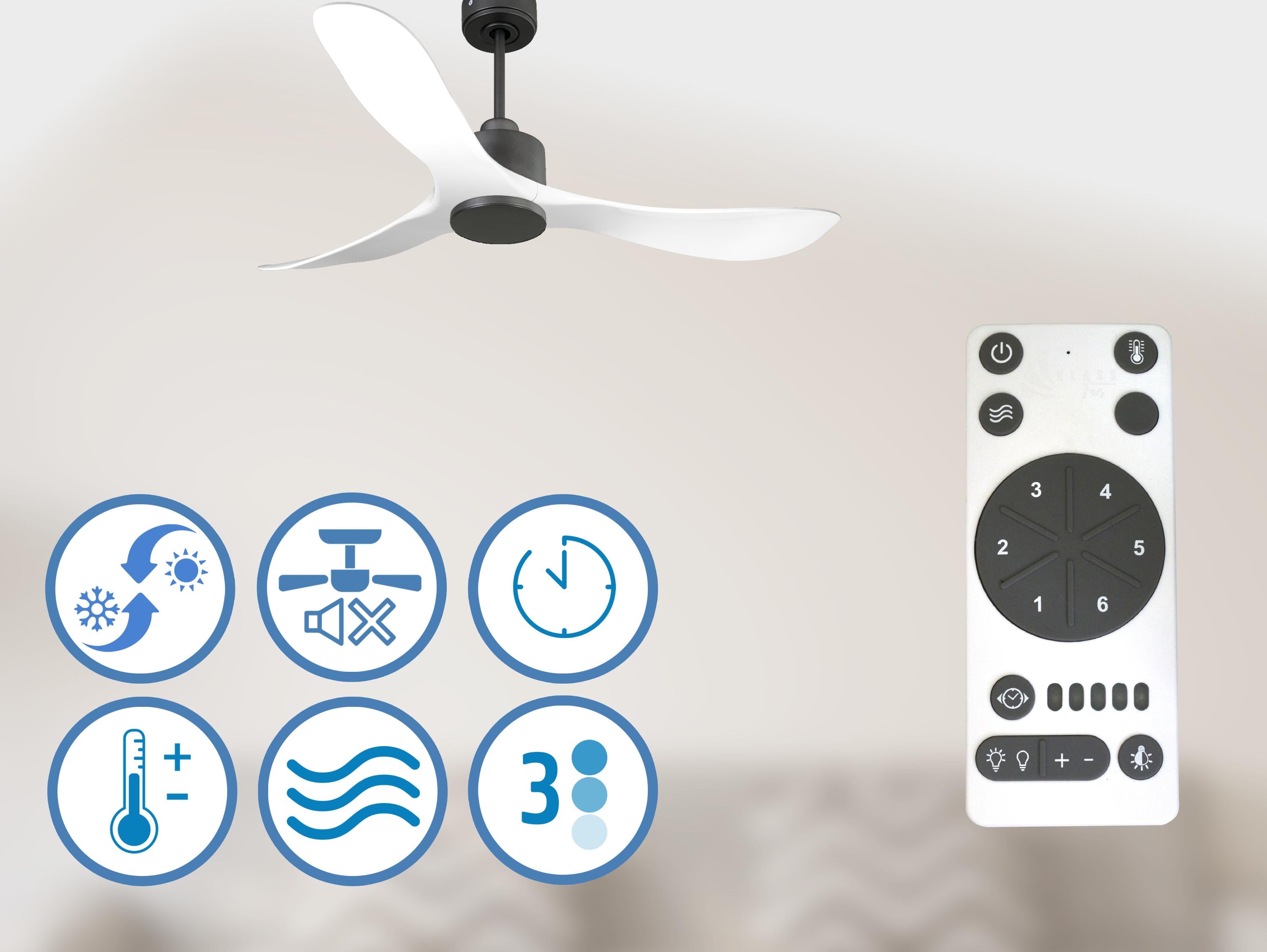 TongaD132C0365188: Ventilateur de plafond Réversible  Thermostat Wifi Moteur à courant continu Toits en pente Télécommande Hypersilence Mémoire