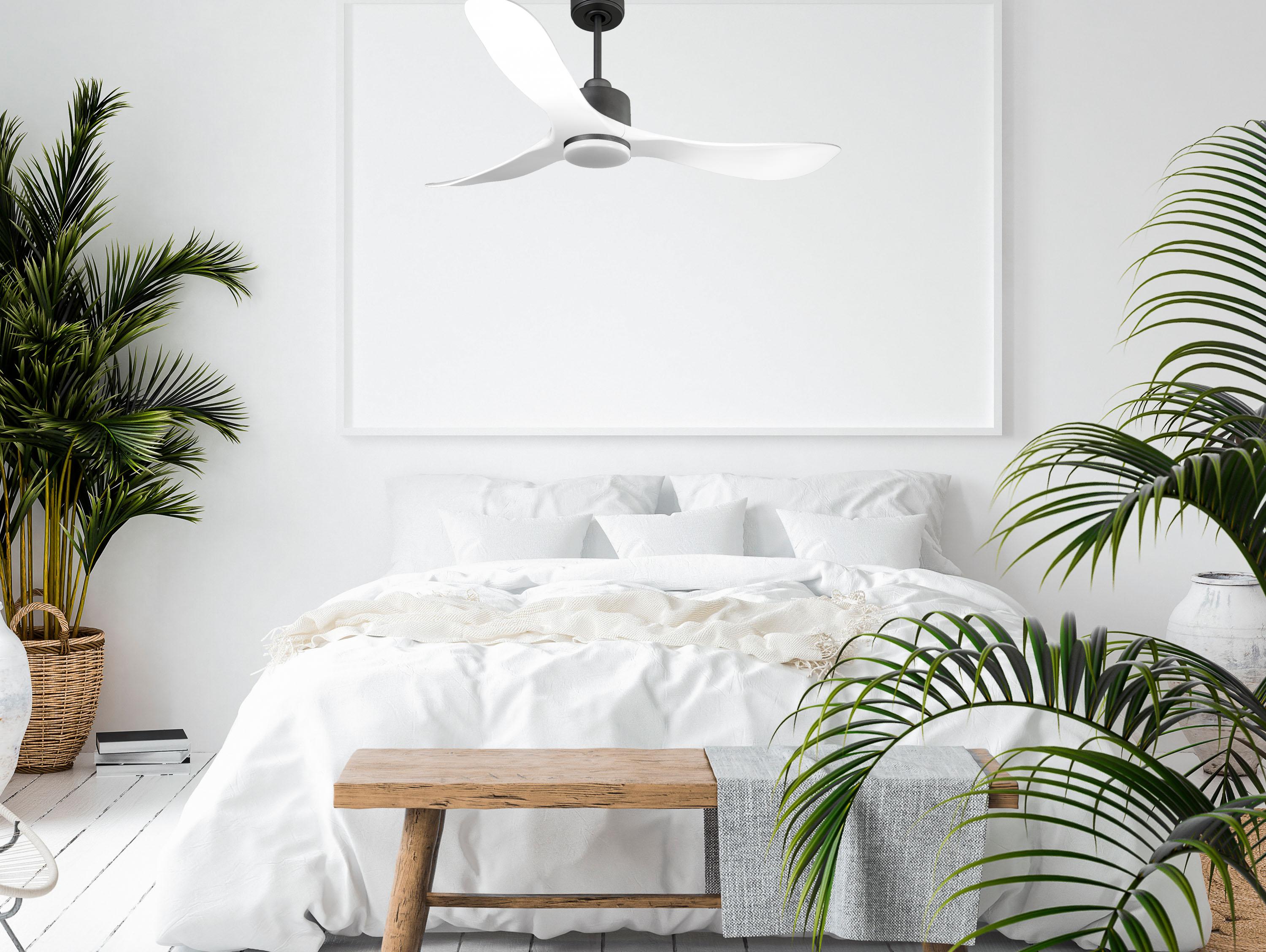 Ventilateur de plafond Réversible  Thermostat Dimmable Wifi Moteur à courant continu Toits en pente Télécommande Lumière à trois tons Hypersilence Mémoire