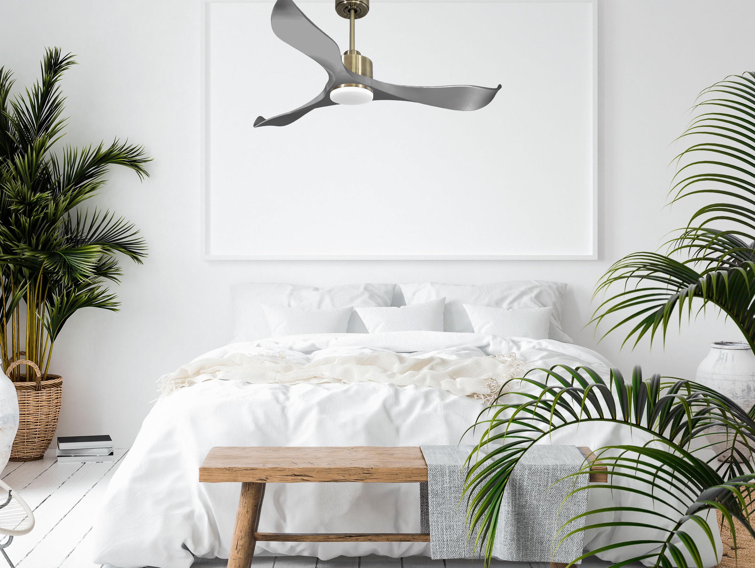   Ventilateur de plafond Réversible  Thermostat Dimmable Wifi Moteur à courant continu Toits en pente Télécommande Lumière à trois tons Mémoire