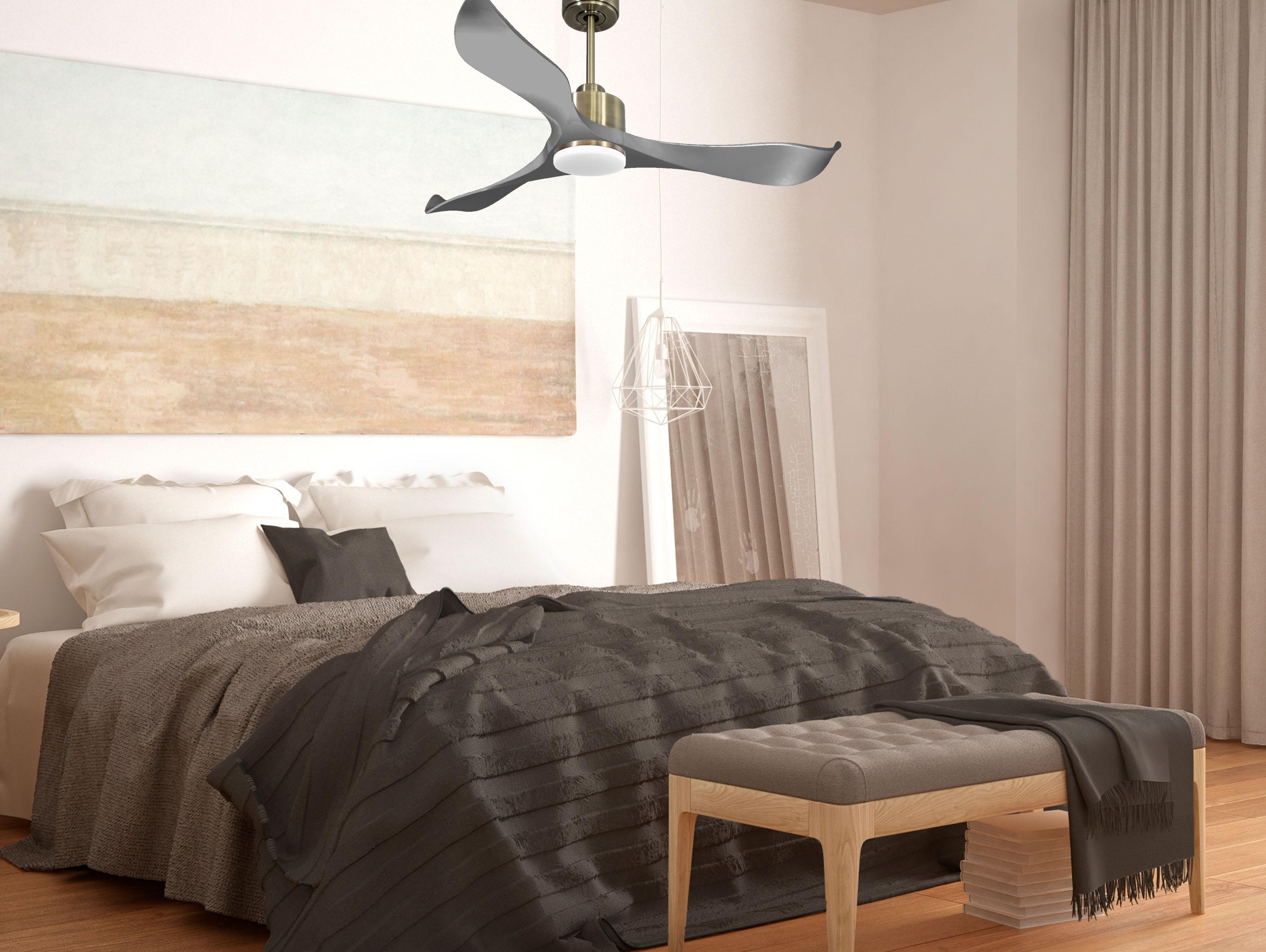 Ventilateur de plafond Réversible  Thermostat Dimmable Wifi Moteur à courant continu Toits en pente Télécommande Lumière à trois tons Mémoire