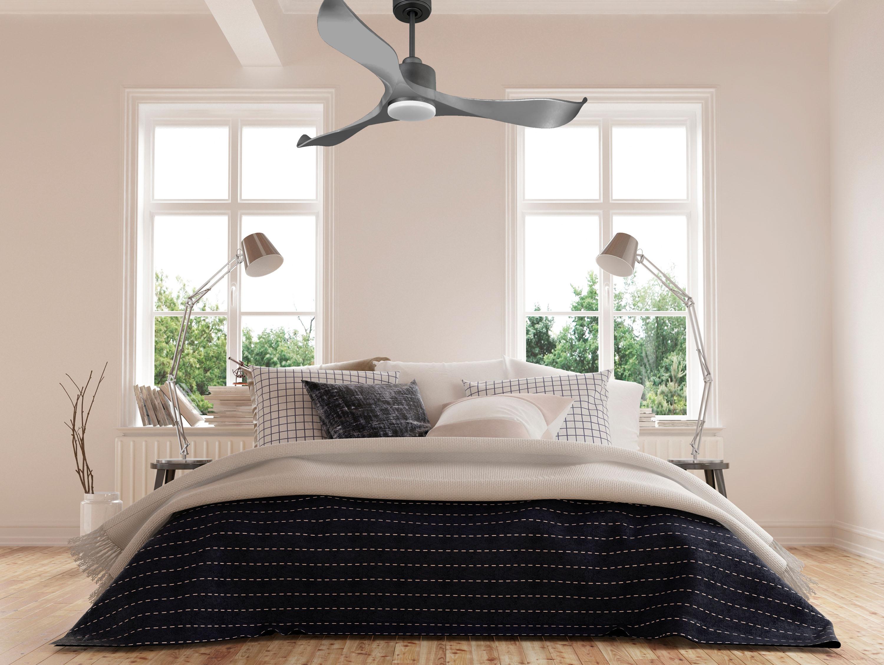 Ventilateur de plafond Réversible  Thermostat Dimmable Wifi Moteur à courant continu Toits en pente Télécommande Lumière à trois tons Mémoire