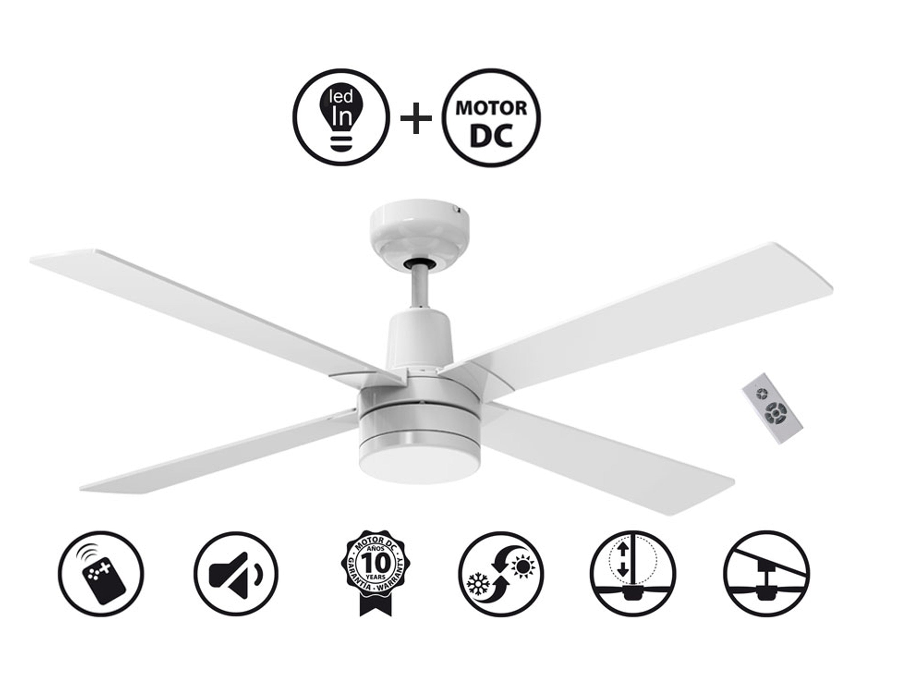 ELECTRA: Ventilateur de plafond ø122 cm avec LED et Wifi Réversible Hypersilence