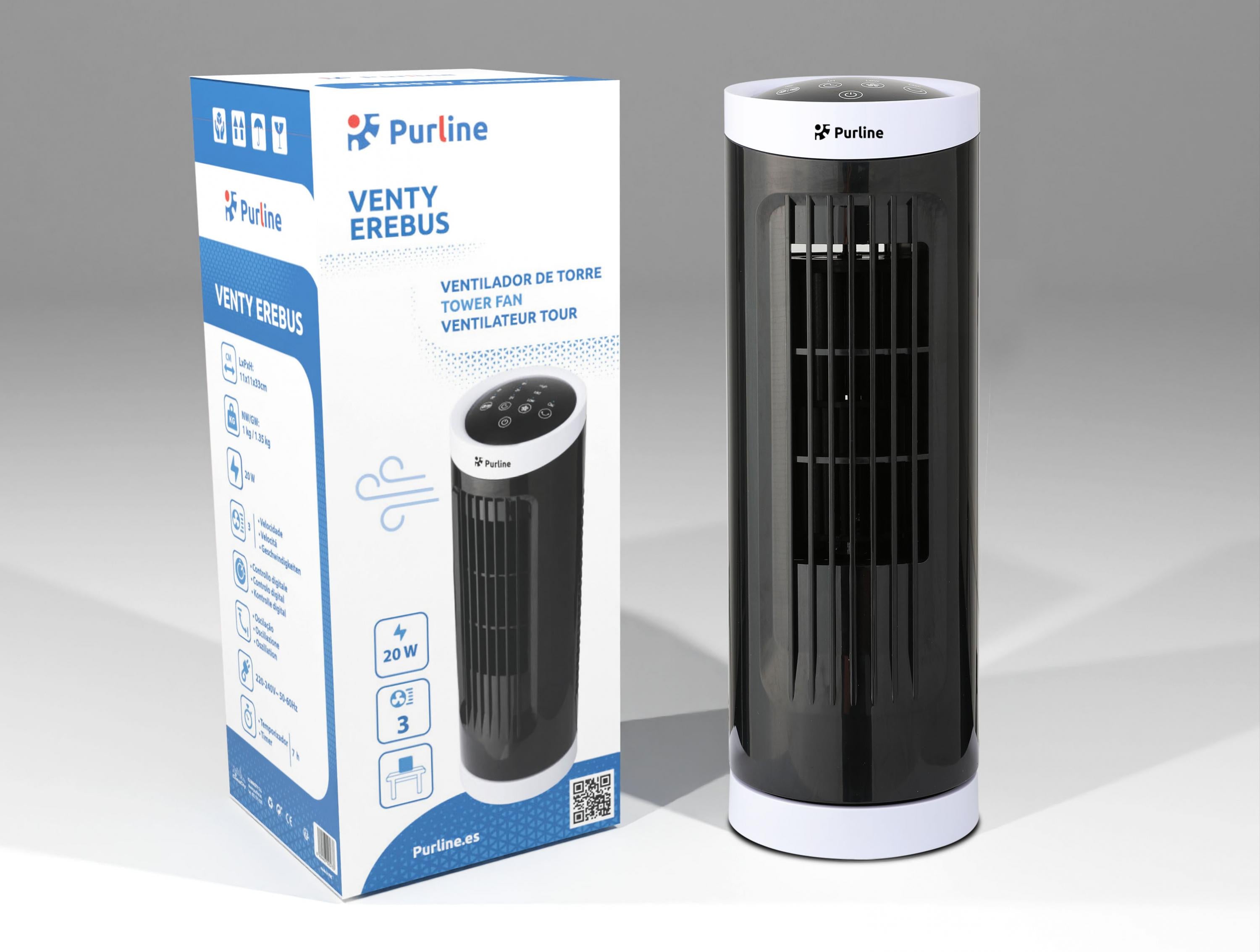 Ventilateur tour compact rotatif noir