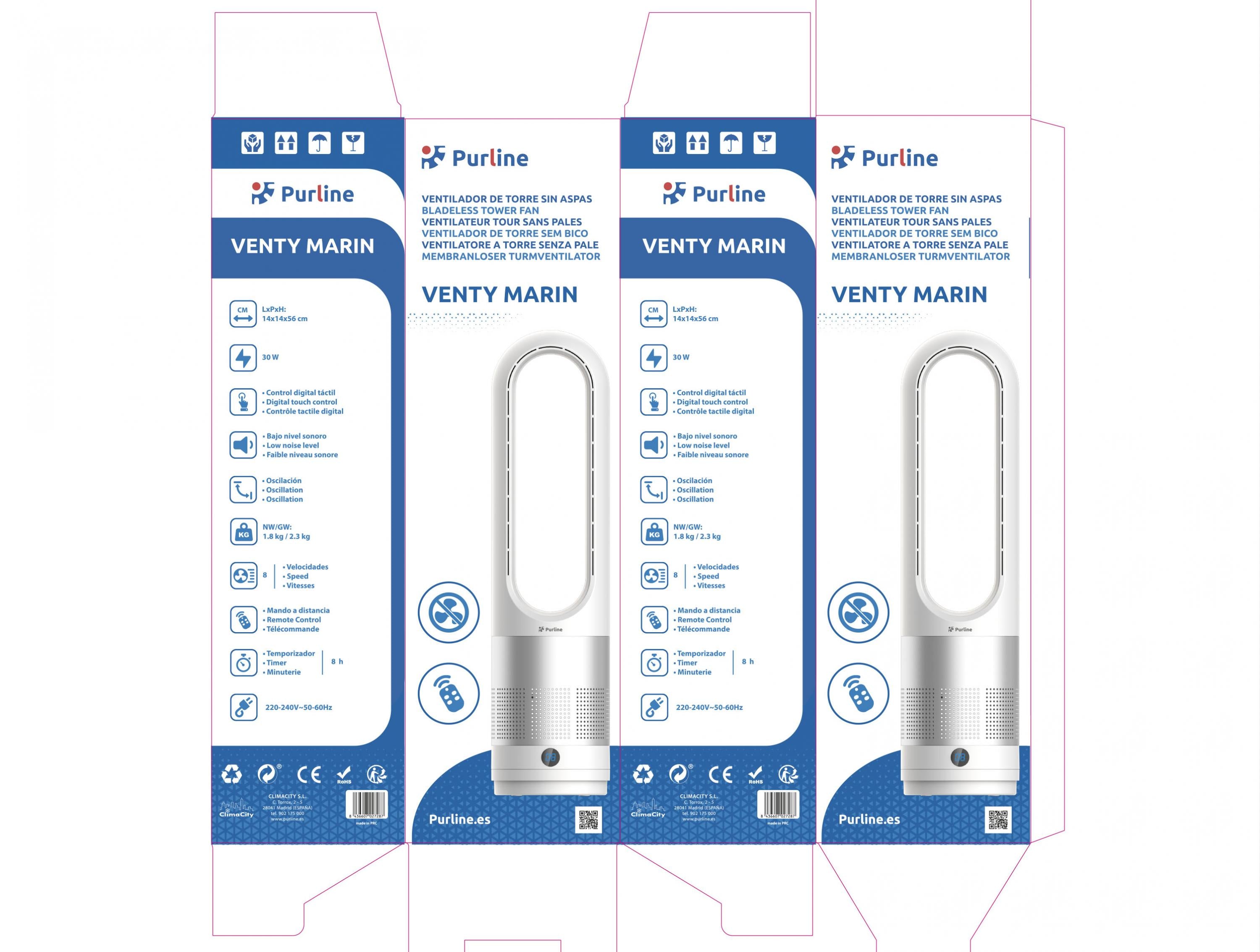 Consommation électrique 30 W Ventilateur sans pale avec oscillation et 8 vitesses