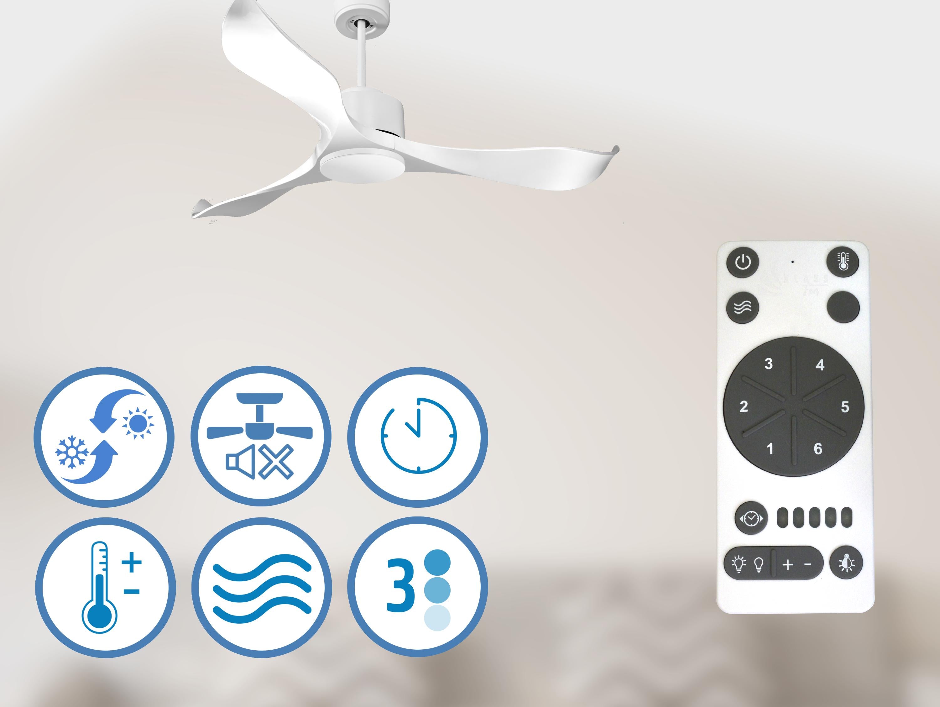 Virgin D132 C02 66038: Ventilateur de plafond Wifi Moteur à courant continu Télécommande Adaptateur 2/3 Lames Hypersilence Mémoire Shopify Vendible (AUTOMATIQUE)