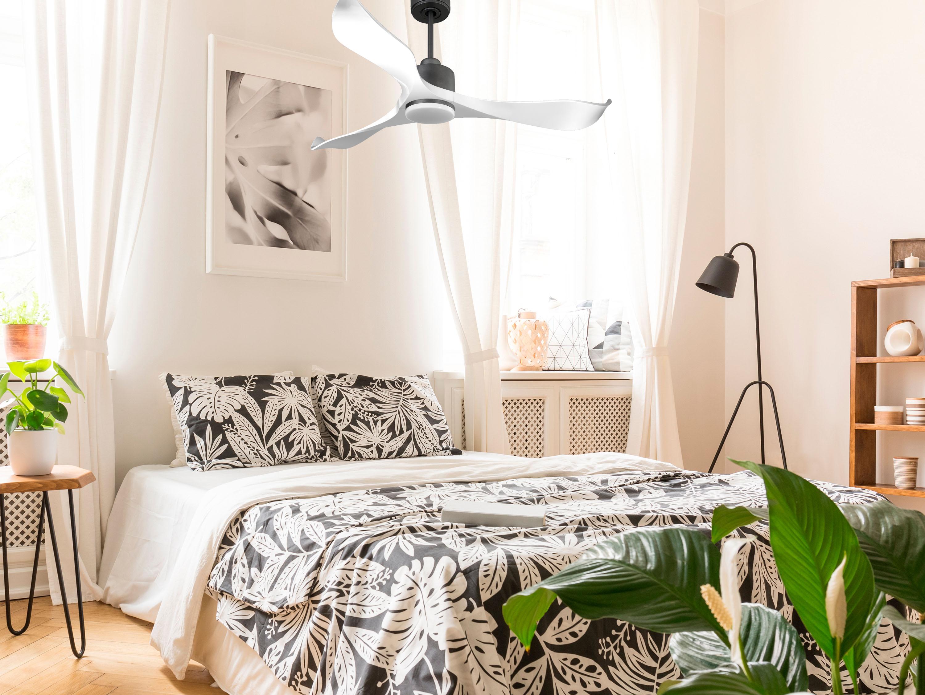 Ventilateur de plafond Réversible  Thermostat Dimmable Wifi Moteur à courant continu Toits en pente Télécommande Lumière à trois tons Adaptateur 2/3 Lames