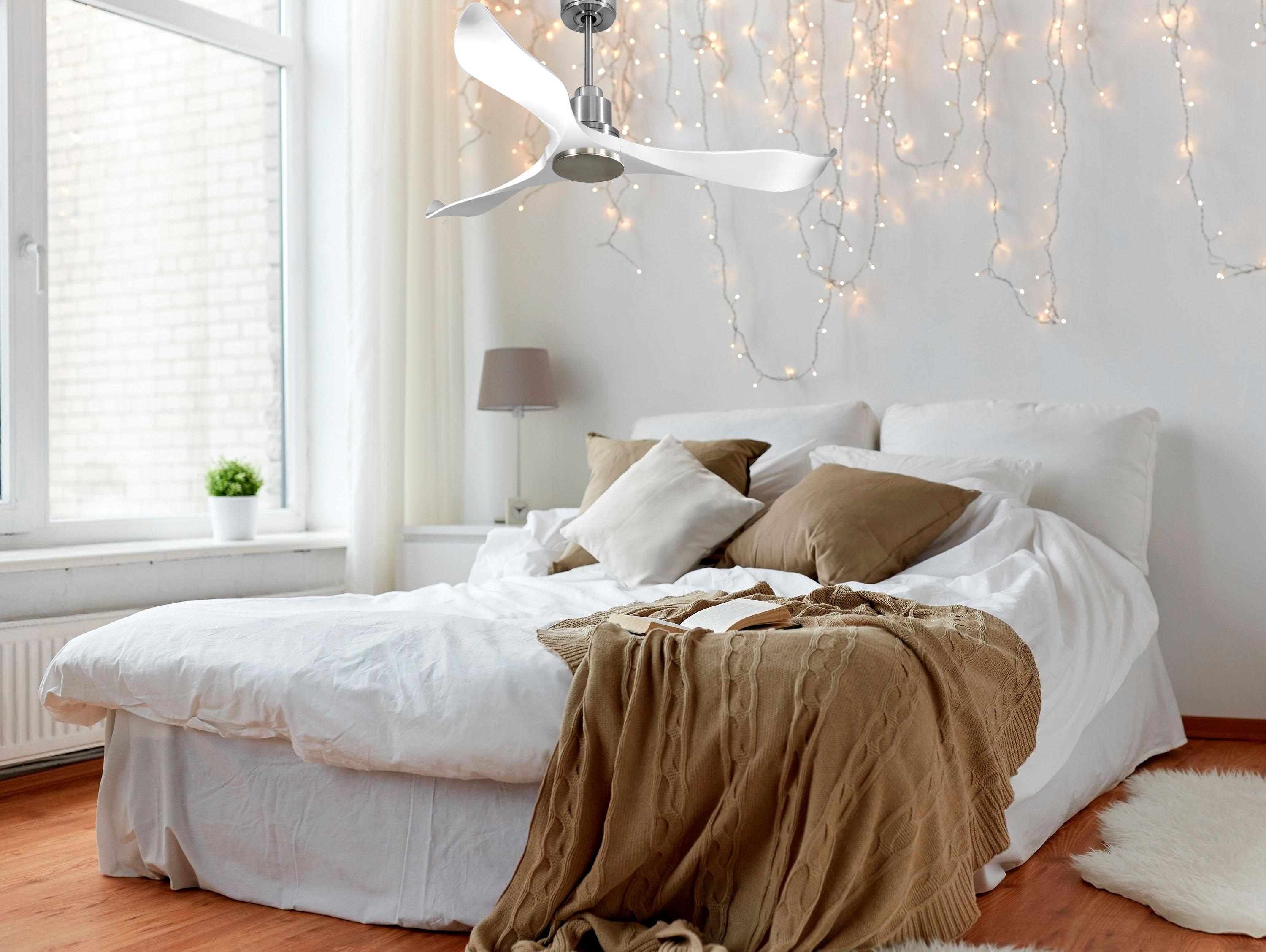 VirginD132C0464481: Ventilateur de plafond Réversible  Thermostat Wifi Moteur à courant continu Toits en pente Télécommande Adaptateur 2/3 Lames Hypersilence Mémoire Shopify Vendible (AUTOMATIQUE)