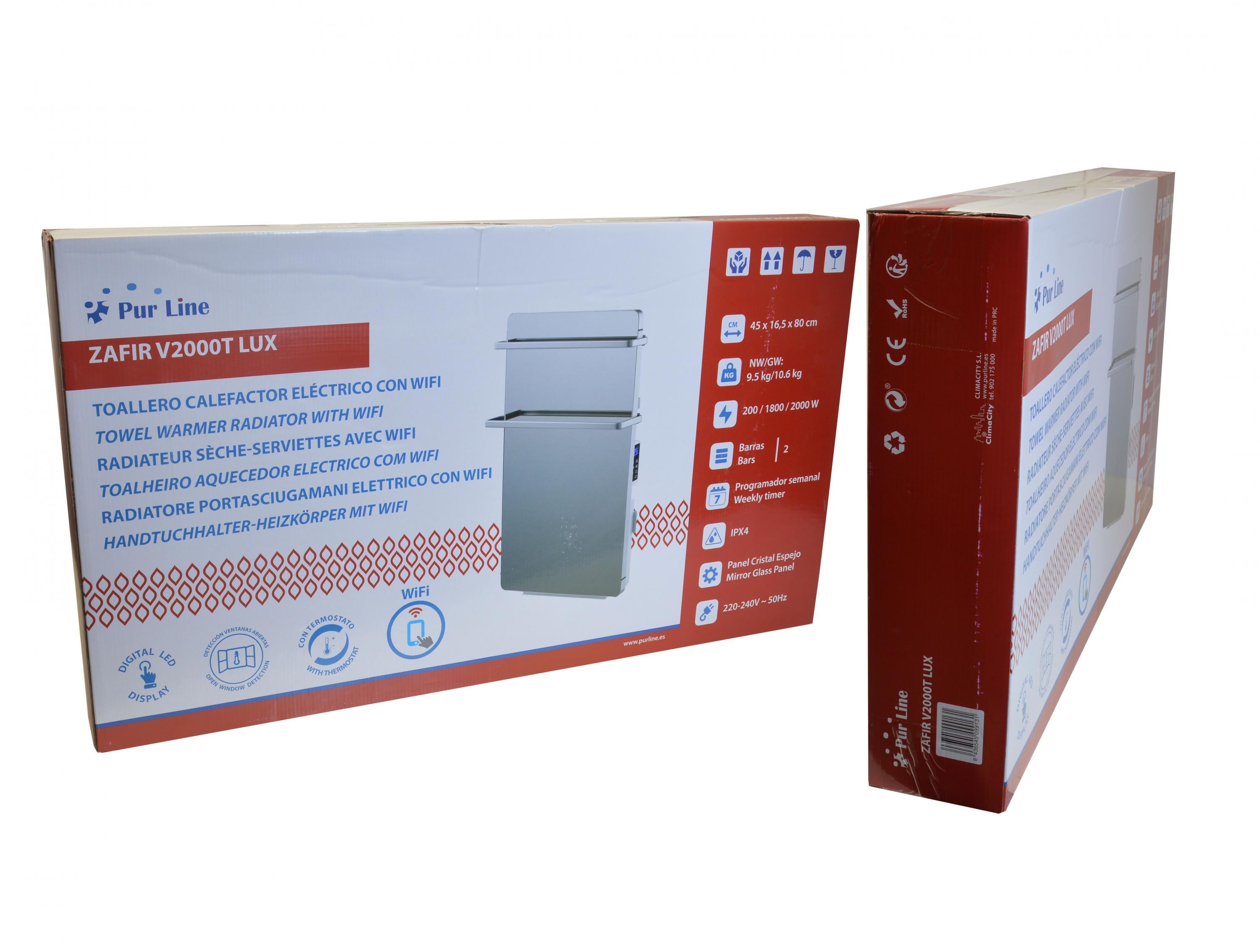 Puissance maximale 2000 W Sèche-serviettes verre trempé miroir display LED 2000W