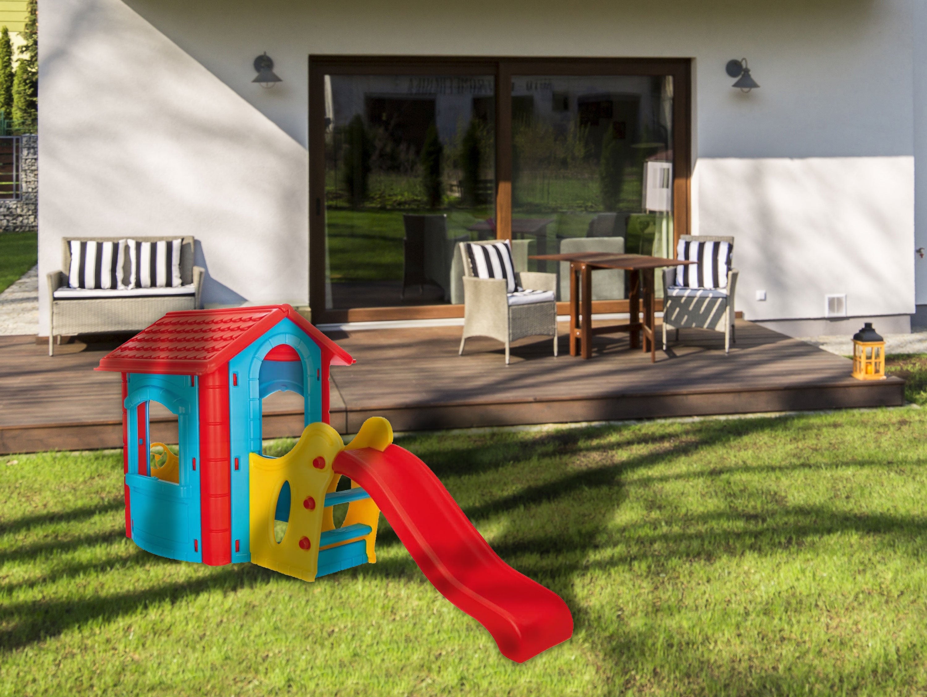 Maison de jeu en plastique avec toboggan HAPPY HOUSE WITH SLIDE