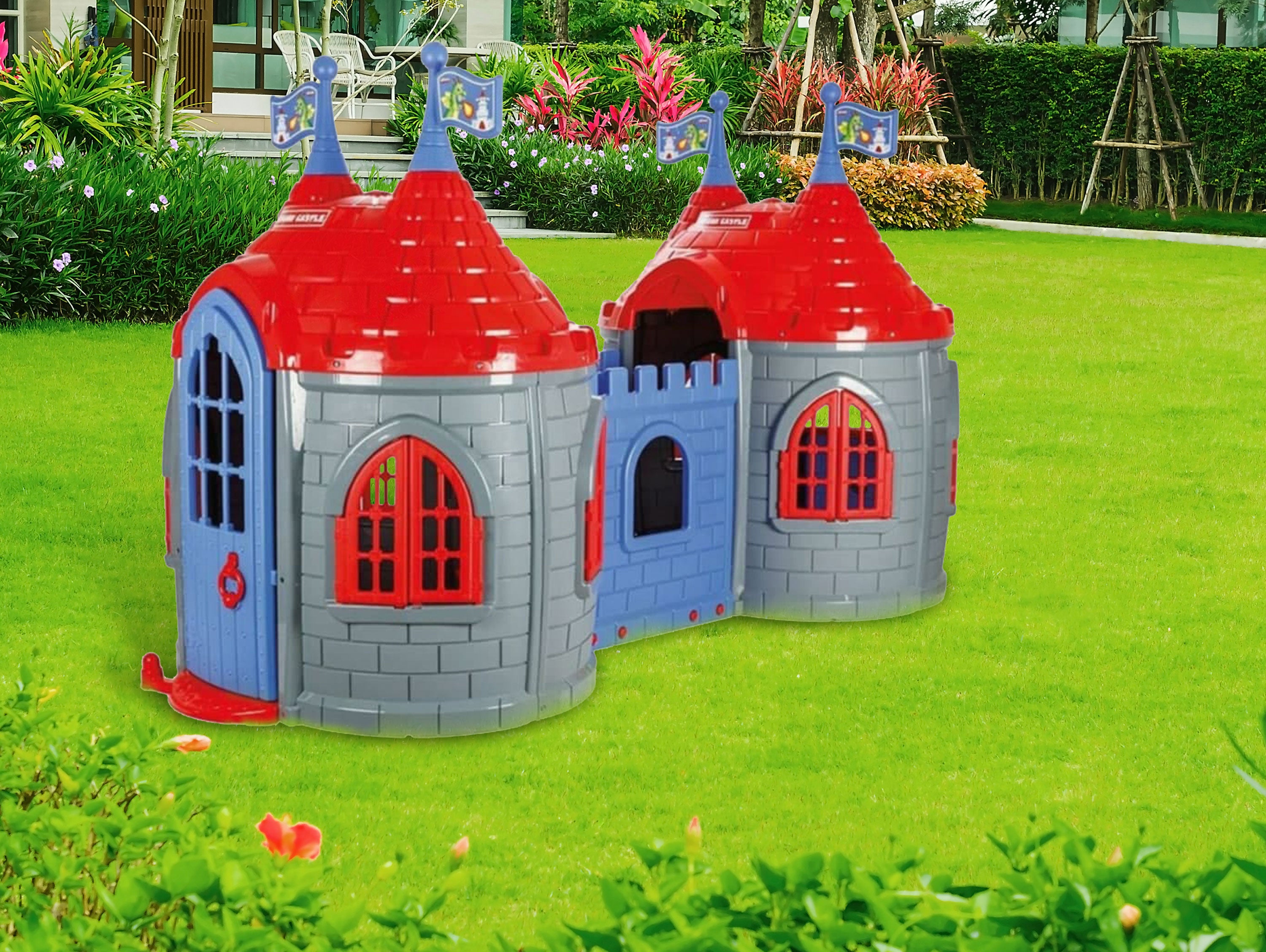 Château pour enfants en plastique avec deux tours CASTLE DU DRAGON DOUBLE